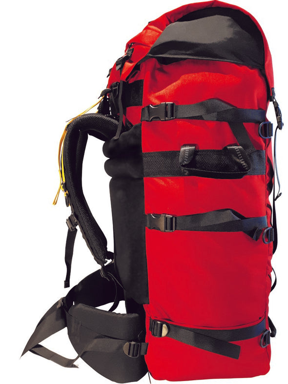 Red Ostrom Wabakimi Canoe Pack, Portage Pack side view, Canada, image.