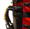 Red Ostrom Wabakimi Canoe Pack, Portage Pack shoulder strap and back panel close up view, Canada, image.